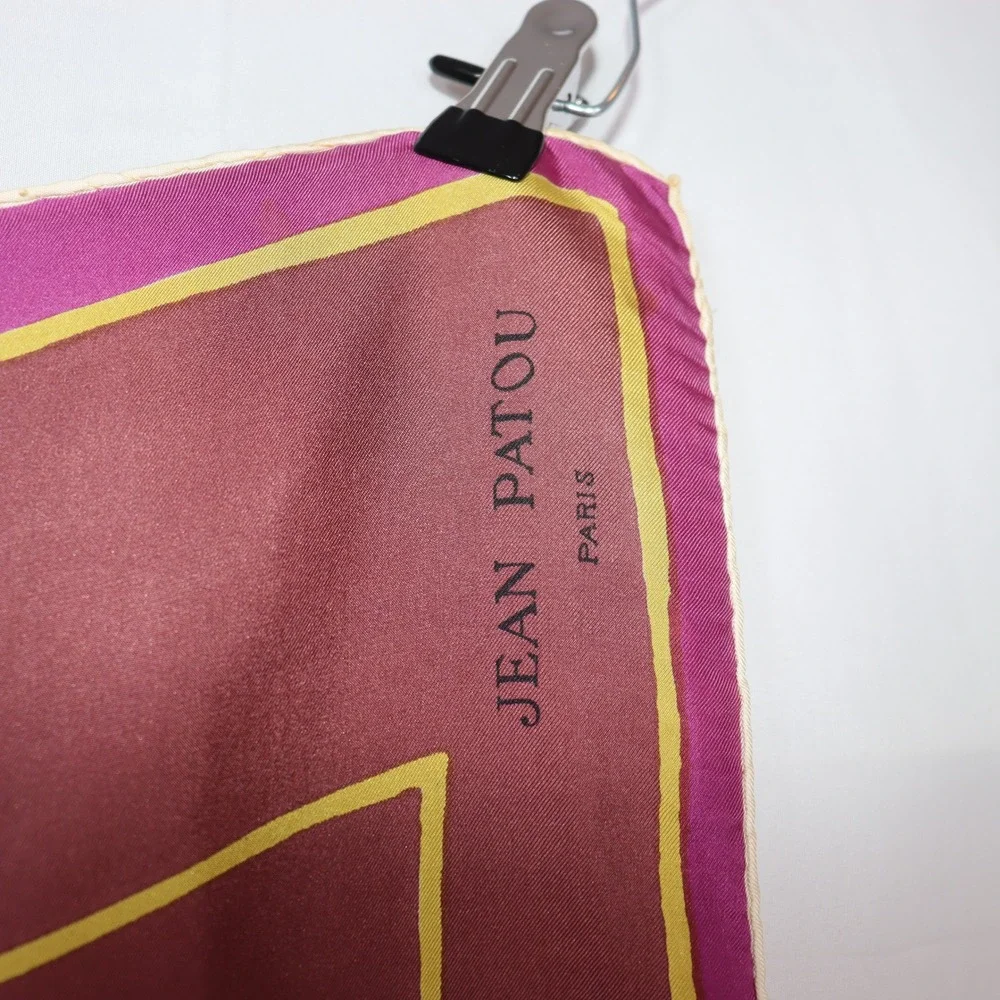 Jean Patou Silk Scarf 29x30 Multicolor Womens Geometric‎ Vintage Accessory